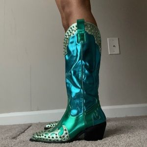 Dollskills metallic green and blue cowgirl boots